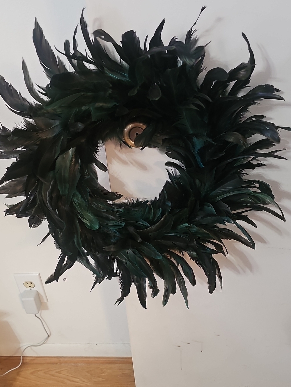 Blue/Green Feather Holiday Wreath - Decorative Wall Accent